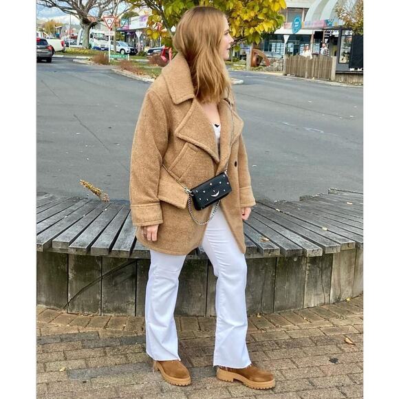 Smythe Camel Tan Faux Shearling Teddy Car Coat Jacket size Extra Small - Picture 3 of 10